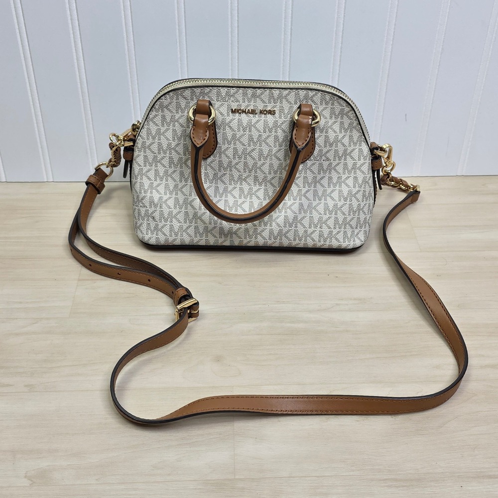 Michael Kors Womens Veronica Small Acorn Signature Logo Satchel Crossbody Bag